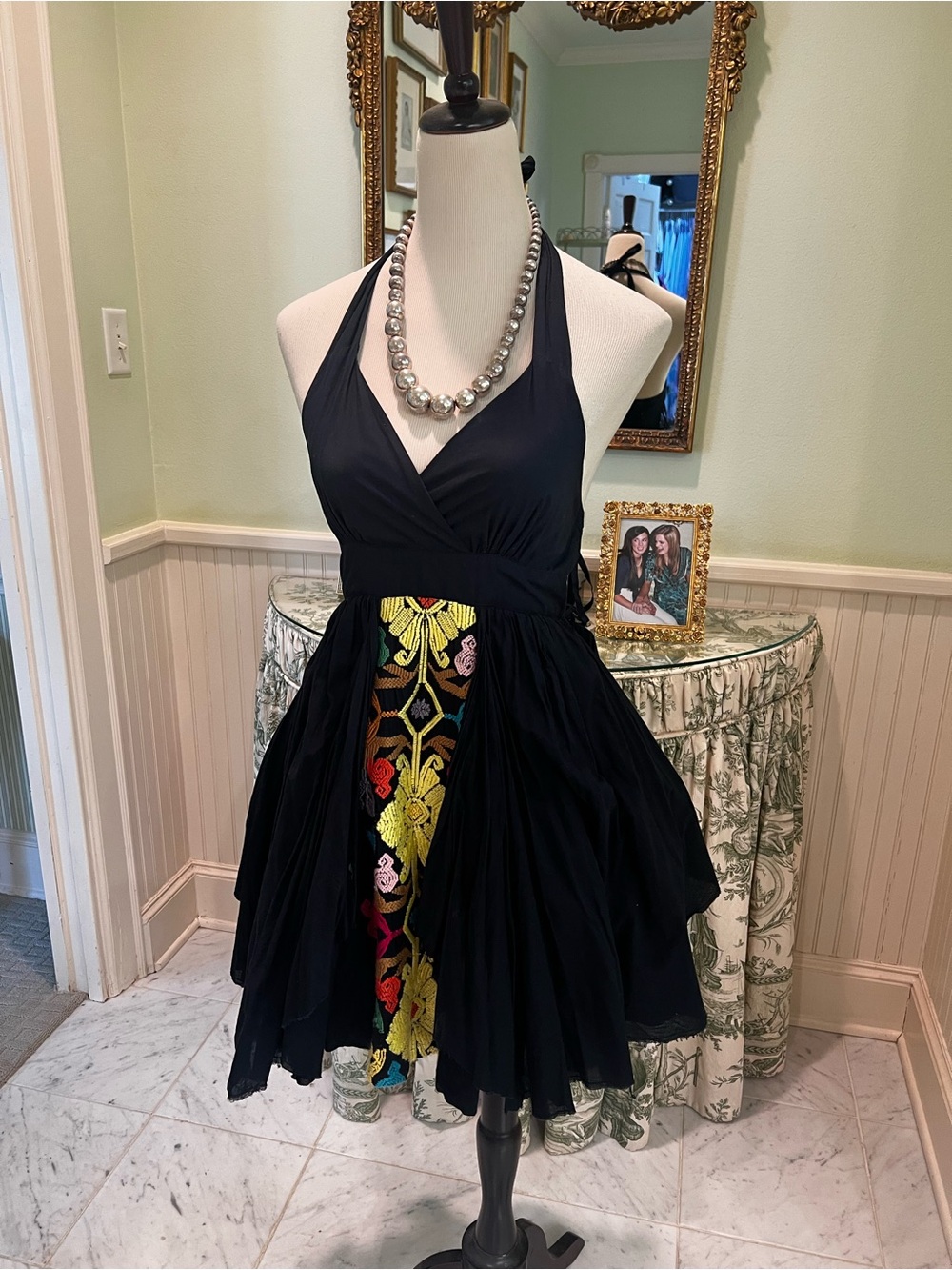 Anthropology Black Embroidered Halter Dress 100% 
Cotton XS